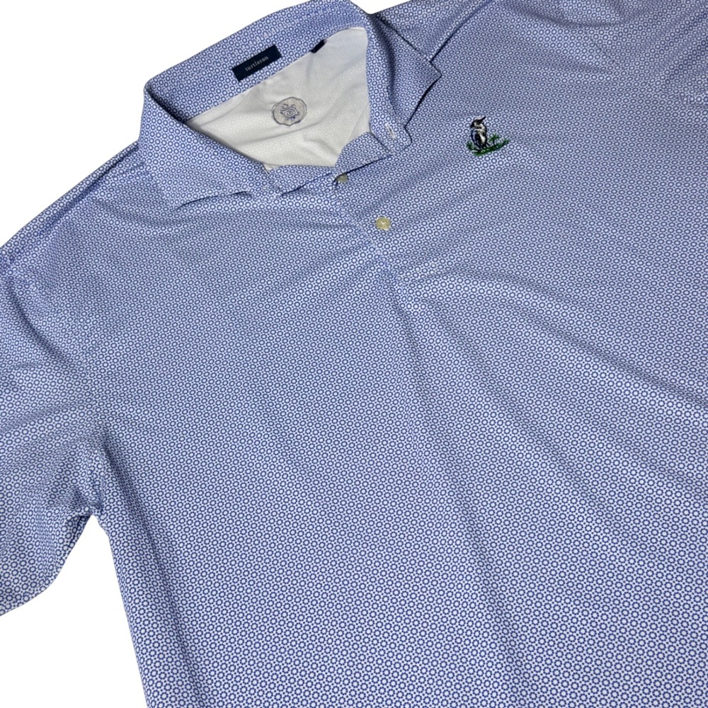 Turtleson‎ Polo Shirt 2XL Blue White Geometric Heron Bird Performance Stretch